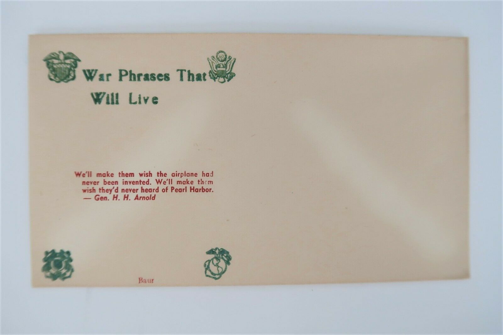Vtg War Phrases That Will Live Envelope General H. H. Arnold Rare Epheme... - $8.00