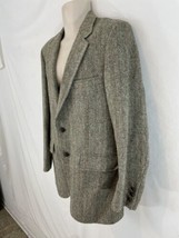 Harris Tweed Mens 39 Green Herringbone Two Button Blazer Jacket - £59.17 GBP