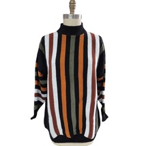 VTG 80s 90s Private Eyes Striped Sweater Acrylic Black Orange Cream Brown L - $63.36