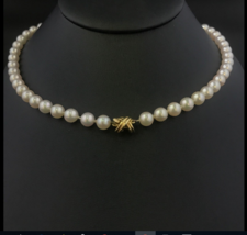 Tiffany &amp; Co 18K Gold 5.5-6mm White Akoya Pearl Double Signature X 18&quot; Necklace - £2,593.21 GBP