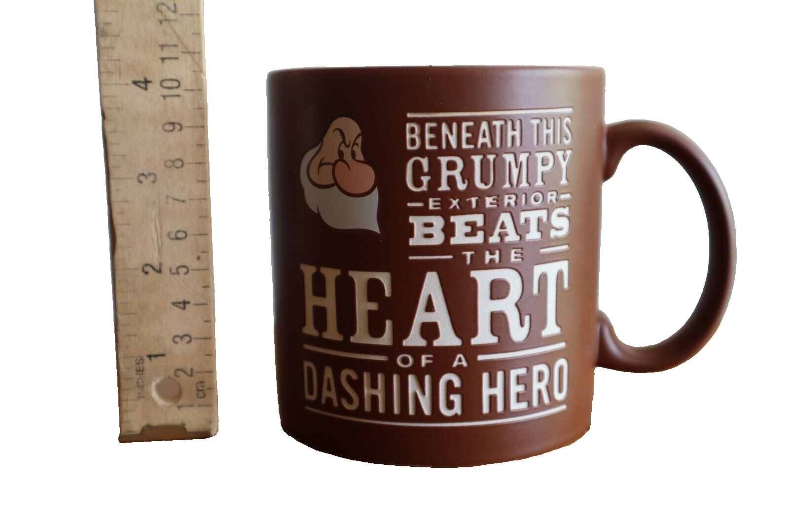 Disney Parks Brown Engraved Grumpy Coffee Mug Heart of a Dashing Hero Cup Large - $15.00