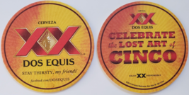 Cerveza Dos Equis Celebrate Lost Art of Cinco - 2 round cardboard coasters new - £3.05 GBP