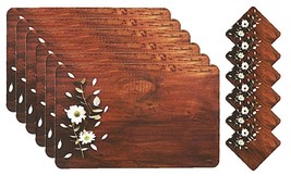 Handmade PVC Dining Table Placemat Wooden Design with PVC Tea Coasters Set Of 6 - £19.58 GBP