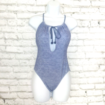 AEO Aerie Swimsuit Womens Small Blue Eyelet Keyhole One Piece Plunging N... - $24.98