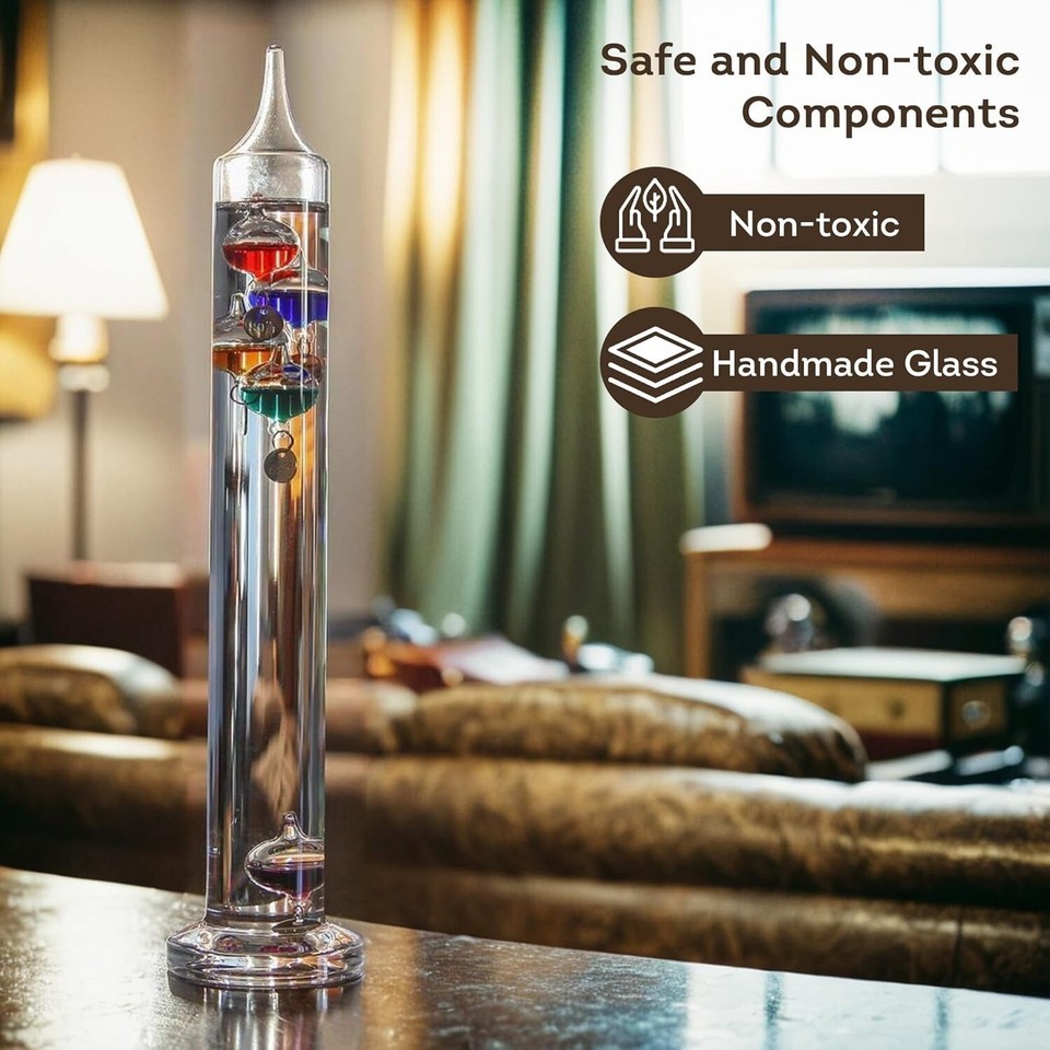 Unique Glass Galileo Thermometer with Gold-Plated Tags - 11" Decorative Piece Item image 4