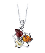 Sterling Silver Baltic Amber Star Leaf Pendant Necklace - €78,07 EUR