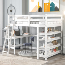 Loft Bed Full with Desk, Ladde, Shelves, White - $661.21