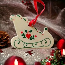 Russ Berrie Porcelain Sleigh Ornament Holly Berry Holiday Farmhouse Christmas  - £13.22 GBP