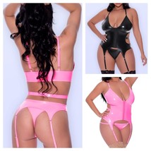 Garter Teddy Bustier Adjustable Straps Cheek Panty Set Size Queen 20-22 - £35.52 GBP