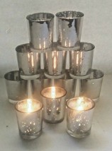 12 Silver Metallic Richland Glass Votive Candle Holders &amp; Flame less LED Candles - £23.25 GBP