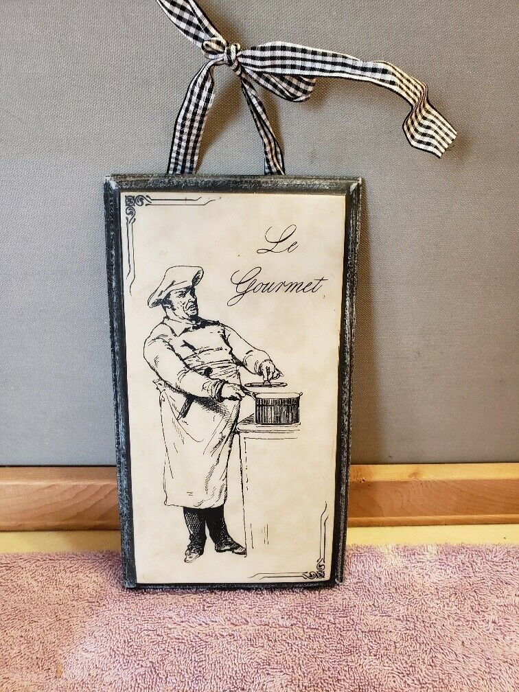 Primary image for Resin Tile Wall Art Plaque French Chef Black White Le Gourmet 