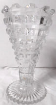 Antique Westmoreland #124 Vase Berlin Reeded Waffle Deep-Cut Glass Footed Stem - £30.83 GBP