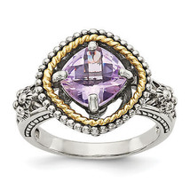 Shey Couture Silver with 14K Accent Antiqued Cushion Pink Quartz Ring QTC355 - £63.72 GBP