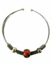 Silver Tone Wire &amp; Bead Artisan Torque Choker Collar Necklace Paisley Boho Focal - £15.92 GBP