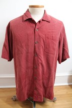 Tommy Bahama L 100% Silk Maroon Red Textured Short Sleeve Shirt - £17.11 GBP