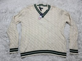 Polo Ralph Lauren Sweater XL White V Neck Dragon Cricket Cashmere Cable ... - £216.83 GBP