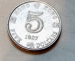 Hong Kong Five 5 Dollars Coin 1987 QUEEN ELIZABETH II 279U - $8.49