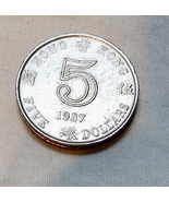 Hong Kong Five 5 Dollars Coin 1987 QUEEN ELIZABETH II 279U - $8.49