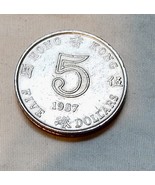 Hong Kong Five 5 Dollars Coin 1987 QUEEN ELIZABETH II 279U - $160.01 MXN