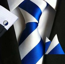 Royal Blue &amp; White Striped Necktie Set - £15.47 GBP