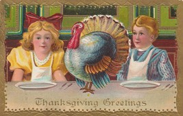 Vintage Postcard Thanksgiving Turkey Stands on Table with Children 1910 - $8.90