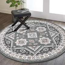 Hebe Bohemian Medallion Round Rug 4Ft Non Slip Washable Rug For Living Room Vint - £22.34 GBP