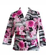 Nue Options Women’s Floral Fitted Blazer Top Button Down Sz M 3/4 Sleeve - $22.80 CAD