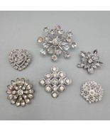 Vintage Brooch Lot (6) Silver Tone Crystal Rhinestone Flower Retro Old H... - $69.99