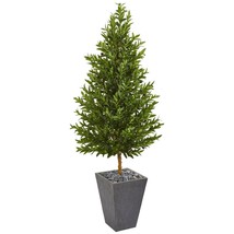Nearly Natural 9351 67 in. Olive Cone Topiary Artificial Tree in Slate Planter - £235.16 GBP