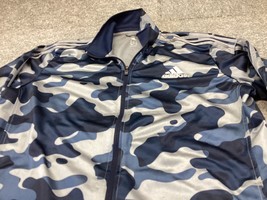 Adidas Track Jacket Mens Large Navy Blue Camouflage Full Zip Stripes - £12.43 GBP