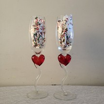 Champagne 6 oz Glasses With a Red Heart on Stems Valentine&#39;s Day Romantic - £20.47 GBP