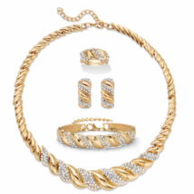 Crystal Goldtone Circle S Link Necklace Earring And Ring Set - £79.82 GBP