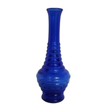 Vintage blue art glass concentric circles beehive pattern bud vase - $19.99