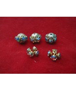 Vintage 5 Gold Tone Metal Beads  Aurora Borealis Colored Crystals For Ne... - £6.76 GBP