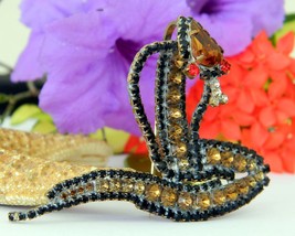 Snake Cobra Brooch Amber Black Rhinestones Lilien Czech Figural Large - £22.29 GBP