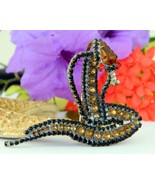 Snake Cobra Brooch Amber Black Rhinestones Lilien Czech Figural Large - £22.41 GBP