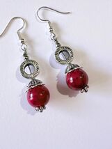 Red Turquoise Silver earrings Victorian earrings Vintage Boho hammered e... - $47.88 CAD