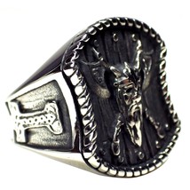 Mens Viking Ring Silver 316L Surgical Stainless Steel Norse Warrior Band - £14.38 GBP