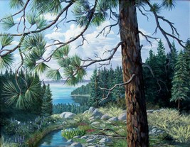 Lake Tahoe Meadow Above Original Realistic Oil Painting By Irene Livermore  - $1,195.00