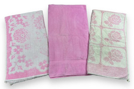 Vtg MCM 60s Cannon &amp; St Mary’s Solid Pink &amp; White Cabbage Rose Lot Towels USED - £19.07 GBP