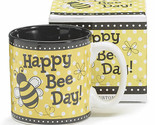 Happy Bee Day  Yellow Black Ceramic Honey Bee Coffe Mug in Gift Box - $17.21