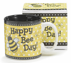 Happy Bee Day  Yellow Black Ceramic Honey Bee Coffe Mug in Gift Box - £13.45 GBP