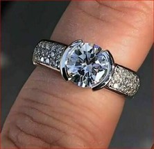 Anello di fidanzamento con mezza lunetta in oro bianco 14 kt con diamante... - £198.32 GBP