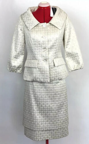 Primary image for NEW $820 DANA BUCHMAN White Gold 2 Piece Skirt & Suit Blazer Jacket Women Size 2