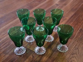 Vtg Anchor Hocking Inspiration Burple Bubble Stem 8 Forest Green 6&quot; Goblets - £63.30 GBP