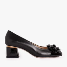 The Diva Black Leather Cap Toe Block Heel Pump Women Shoe image 5