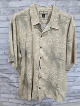 Tommy Bahama Men Tan w/ Green 100% Silk S/S Button Shirt Pineapple Print... - $26.99