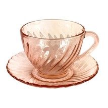 Arcoroc Rosaline Pink Torsade Swirl Tea Cup Saucer Glass Luminarc France - £9.78 GBP