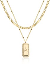 Gold Necklace for Women Figaro Chain Choker Necklace 2 Layered Set Initi... - $34.16
