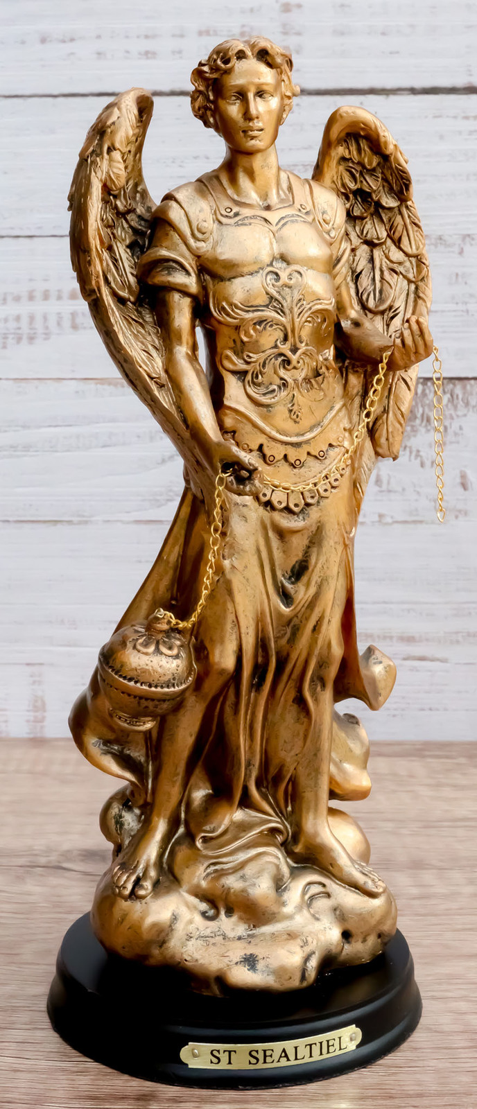 8&quot;H Saint Sealtiel Archangel Resn Figurine Salulation And Prayer Of God ... - $22.99